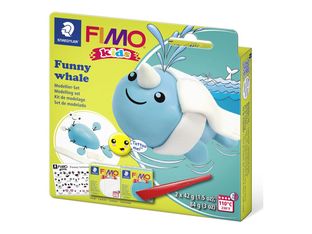 FIMO kids 8035 - Ensemble de pâte à modeler - 4 pièces - funny whale - 84 g - turquoise, paillettes blanches