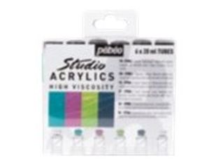 Pebeo Studio Acrylics - 6 tubes de peinture acrylique - couleurs assorties - 20 ml