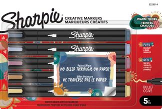 Sharpie – 5 Marqueurs Créatifs Pointe Ogive – Couleurs Chaudes Assorties