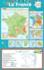 Poster Éducatif Géographie de la France (43x69cm) - Carte Effaçable - idéal de la maternelle au CE2