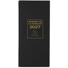 Agenda de bureau Banquier long - Euro et Cents - 1 volume - 2 pages par jour - 16 x  34 cm - Noir - Exacompta 