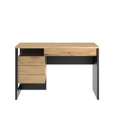 Bureau droit RUSSEL - 119 cm - 1 porte - Chêne helvezia et uni noir