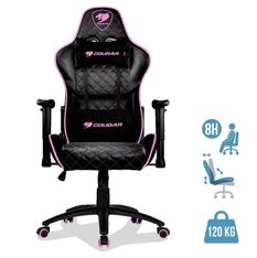 Fauteuil gamer ARMOR ONE - accoudoirs réglables - appui-tête intégré - noir et rose