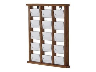 INOVSHOP - Présentoir de cartes de visite mural - 3 x 5 compartiments - finition bois foncé