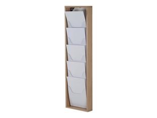 INOVSHOP - Présentoir de journaux mural - 1 x 5 compartiments A4 - bois foncé