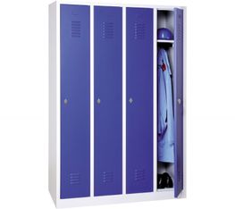 Vestiaire industrie propre monobloc 4 colonnes - H180 x L120 x P50 cm - gris/bleu