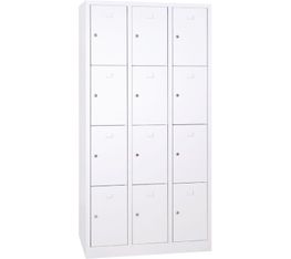 Vestiaire 3 colonnes soit 12 cases monobloc - H180 x L90 x P50 cm - blanc