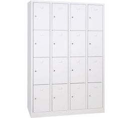 Vestiaire 4 colonnes soit 16 cases monobloc - H180 x L120 x P50 cm - blanc