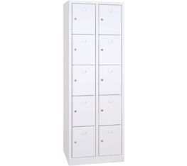 Vestiaire 2 colonnes soit 10 cases monobloc - H180 x L60 x P50 cm - blanc
