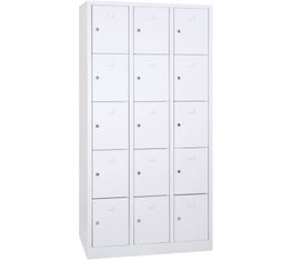 Vestiaire 3 colonnes soit 15 cases monobloc - H180 x L90 x P50 cm - blanc