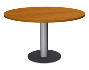 Table de réunion ronde - diam 100 cm - pieds tulipe alu - plateau imitation merisier