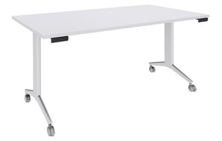 Table de réunion abattantes - L160 x P80 cm - pied blanc - plateau blanc perle