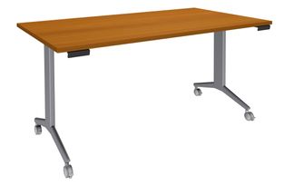 Table de réunion abattantes - L160 x P80 cm - pied alu - plateau imitation merisier