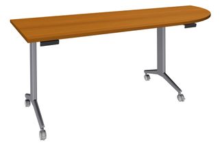 Table de réunion abattantes angle à droite - L200 x P80 cm - pied alu - plateau imitation merisier