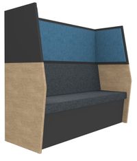 Banquette acoustique IN'TEAM - L170 x H 150 x P170 cm - 3 places - structure chêne clair et carbone - panneaux bleu chiné