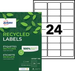 Avery - 2400 Étiquettes adresse recyclées blanches - 63,5 x 33,9 mm - Impression laser - réf LR7159-100