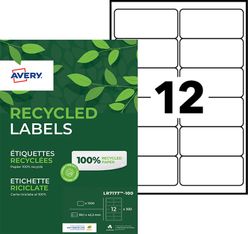 Avery - 1200 Étiquettes adresse recyclées blanches - 99,1 x 42,3 mm - Impression laser - réf LR7177-100