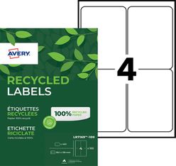 Avery - 400 Étiquettes adresse recyclées blanches - 99,1 x 139 mm - Impression laser - réf LR7169-100