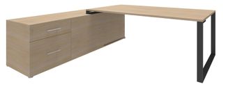 Bureau LOFTER Manager - L180 x P100 x H72,5 cm - console retour à gauche (tiroirs) - pieds carbone - plateau imitation chêne clair