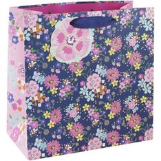 Clairefontaine Eurowrap - Sac cadeau - 18 cm x 8 cm x 18 cm - Navy floral
