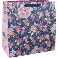 Clairefontaine Eurowrap - Sac cadeau - 33 cm x 16,5 cm x 33 cm - Navy floral