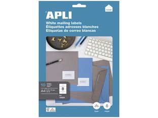 Apli Agipa - 80 Étiquettes adhésives blanches multi-usages - 105 x 74 mm - coins droits - réf 12921