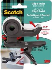 Scotch Clip & Twist - Dévidoir gris avec ruban adhésif Scotch Magic 19 mm x 8,89 m