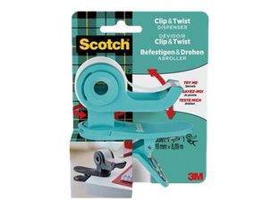 Scotch Clip & Twist - Dévidoir turquoise avec ruban adhésif Scotch Magic 19 mm x 8,89 m