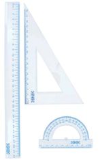 ULMANN - Kit de traçage 3 pièces : règle 30 cm, équerre et rapporteur