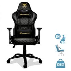 Fauteuil gamer ARMOR ONE ROYAL - accoudoirs réglables - appui-tête intégré - noir et or