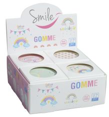 Gomme ronde SMILE "Rainbow"  4 design assortis ∅ 3,5 cm