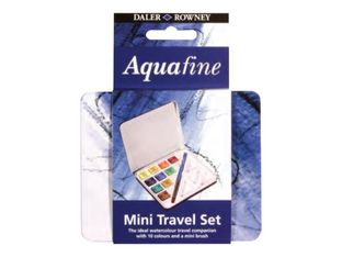 Daler-Rowney Aquafine - Peinture super fine 10 demi-godets avec pinceau et palette - couleurs assorties