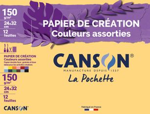 Canson Création - Pochette papier à dessin - 12 feuilles - 24 x 32 cm - 150 gr - couleurs assorties
