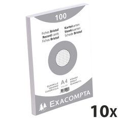 Exacompta - 10 Packs de 100 Fiches Bristol - A4 - petits carreaux - non perforées - blanc