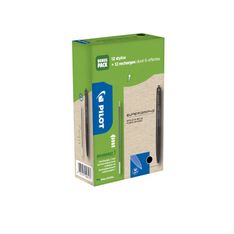 Pilot Supergrip G RT - Pack de 12 Stylos à bille rétractables + 12 Recharges - 0,7 mm - noir