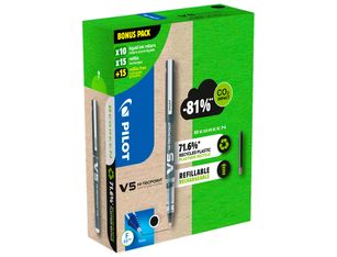 Pilot Hi-Tecpoint V5 - 10 Rollers noir + 10 packs de recharges