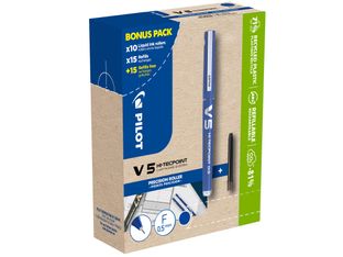 Pilot Hi-Tecpoint V5 - 10 Rollers bleu + 10 packs de recharges
