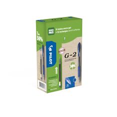 Pilot G-2 - Pack de 12 Rollers encre gel rétractable + 12 Recharges - 0,7mm - bleu