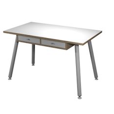 Bureau télétravail avec tiroirs - 120 cm - blanc/chêne - pieds métal blancs