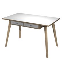 Bureau télétravail avec tiroirs - 120 cm - blanc/chêne - pieds chêne