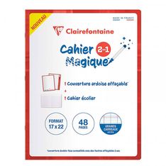 Clairefontaine - Cahier magique ardoise 17 x 22 cm - 48 pages - grands carreaux (Seyes) - couverture effaçable double-face