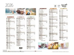 Quo Vadis - Calendrier Fantaisie 6 mois par face - 55 x 40,5 cm - animaux