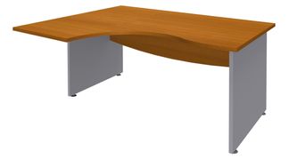 Bureau compact à gauche DUAL - L180 cm - Pieds alu - plateau imitation Merisier (Pieds de renfort ou caisson bout de bureau obligatoire à rajouter - non inclus)