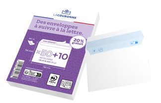 La Couronne - 60 Enveloppes (dont 20% gratuit) - C6 114 x 162mm - 80 gr - sans fenêtre - blanc - bande auto-adhésive