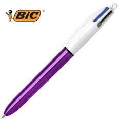 BIC 4 Couleurs Shine - Stylo à bille 4 couleurs - corps violet