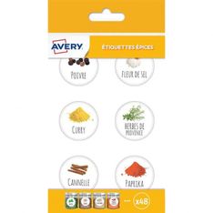 Avery - 48 Étiquettes épices imprimées - rondes 35 mm