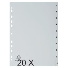 Exacompta - Pack de 20 intercalaires 10 positions numériques - A4 - gris