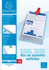 Exacompta Quick Doc - 50 Pochettes perforées - A4 - lisses - cristal