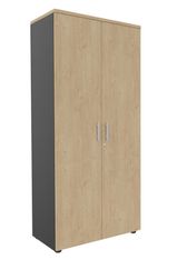 Armoire haute EXPRIM/LOFTER/LEVEL - H180 x L80 x P47 - 2 portes - Corps Anthracite - Dessus et portes imitation Chêne clair