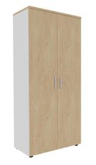 Armoire haute EXPRIM/LOFTER/LEVEL - H180 x L80 x P47 - 2 portes - Corps Blanc perle - Dessus et portes imitation Chêne clair